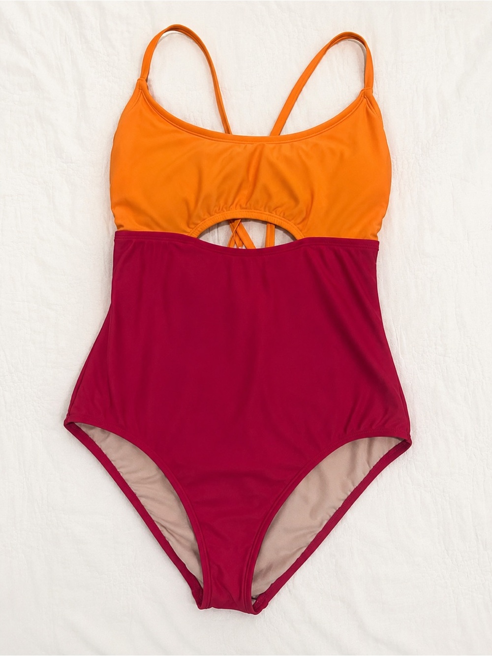 Colorblock One Piece Swimsuit Large Pink Orange Cutout